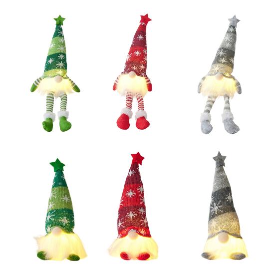 Lighted Christmas Gnome Decoration Mini Christmas Plush Gnome Figure Light Up Swedish Tomte Doll for Winter Tabletop Decor