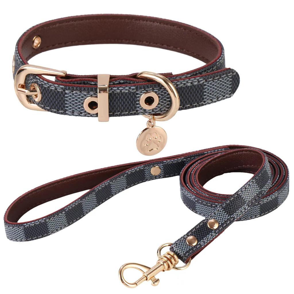 Vintage Floral Leather Pet Collar & Leash Set for Dogs and Cats