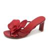 Fashion Flower Heels Shoes New Summer Fashion Square Toe Open Toe Thin Strap Non-slip Wear-resistant Square Heel Slippers