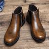 Leather Chelsea Boots Men Shoes Warm Shoes Zipper Cowhide Leather Booties Mens Ankle Boots Fashion Ankle Boots Vintage Brogue