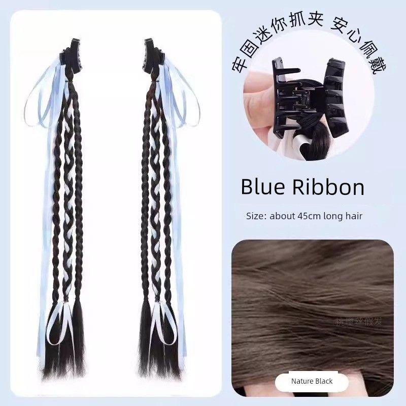False Braids Women's Grip Ribbon Hair Accessory for Ponytail Low Tie Bows Pairs Cable Stitch Long Braid New Chinese Wig