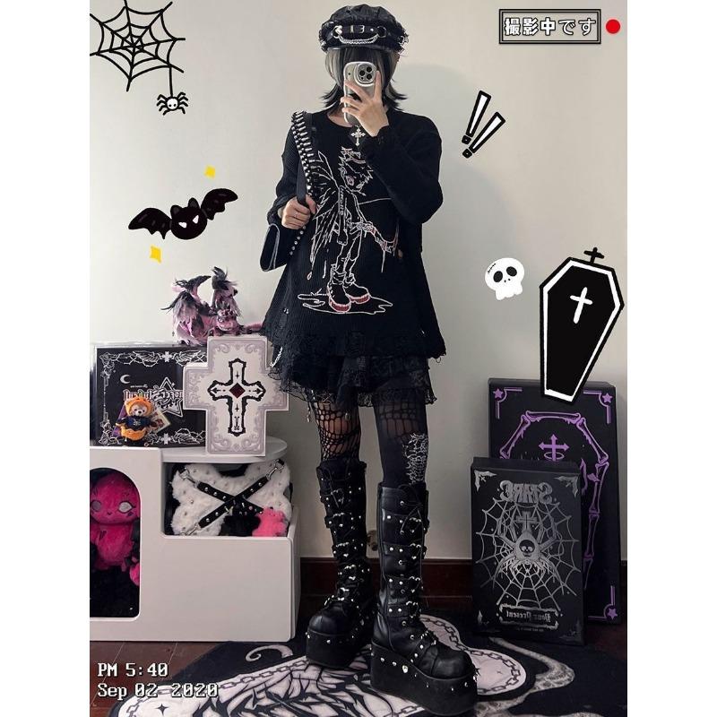 

Harajuku свитер Женская одежда осень-зима уличная одежда панк джемпер утолщенный модный повседневный трикотажный свитер большого размера XL чёрный