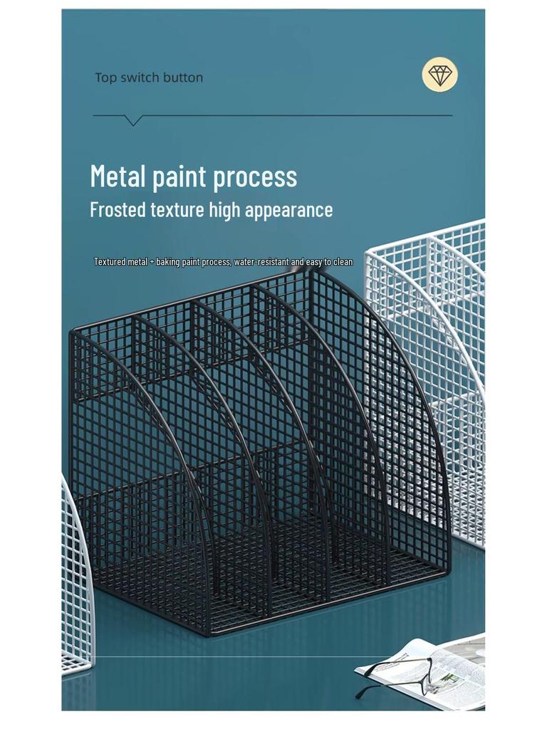 Metal Office Desk Organizer & File Rack with Document Shelf and Book Stand for Workstations