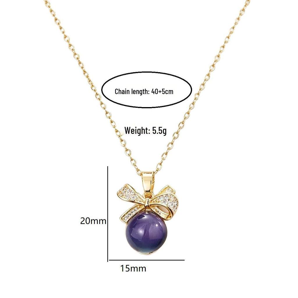 Korean Zirconia Thermochromic Bow Necklace: Elegant Titanium Steel Clavicle Chain for Women