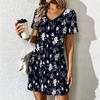 Summer Fashion Women's V Neck  Floral Print Printed  Dress Sex Short Skirt Dresses