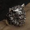Retro Thai Silver Chinese Tang Lion Adjustable Ring for Men