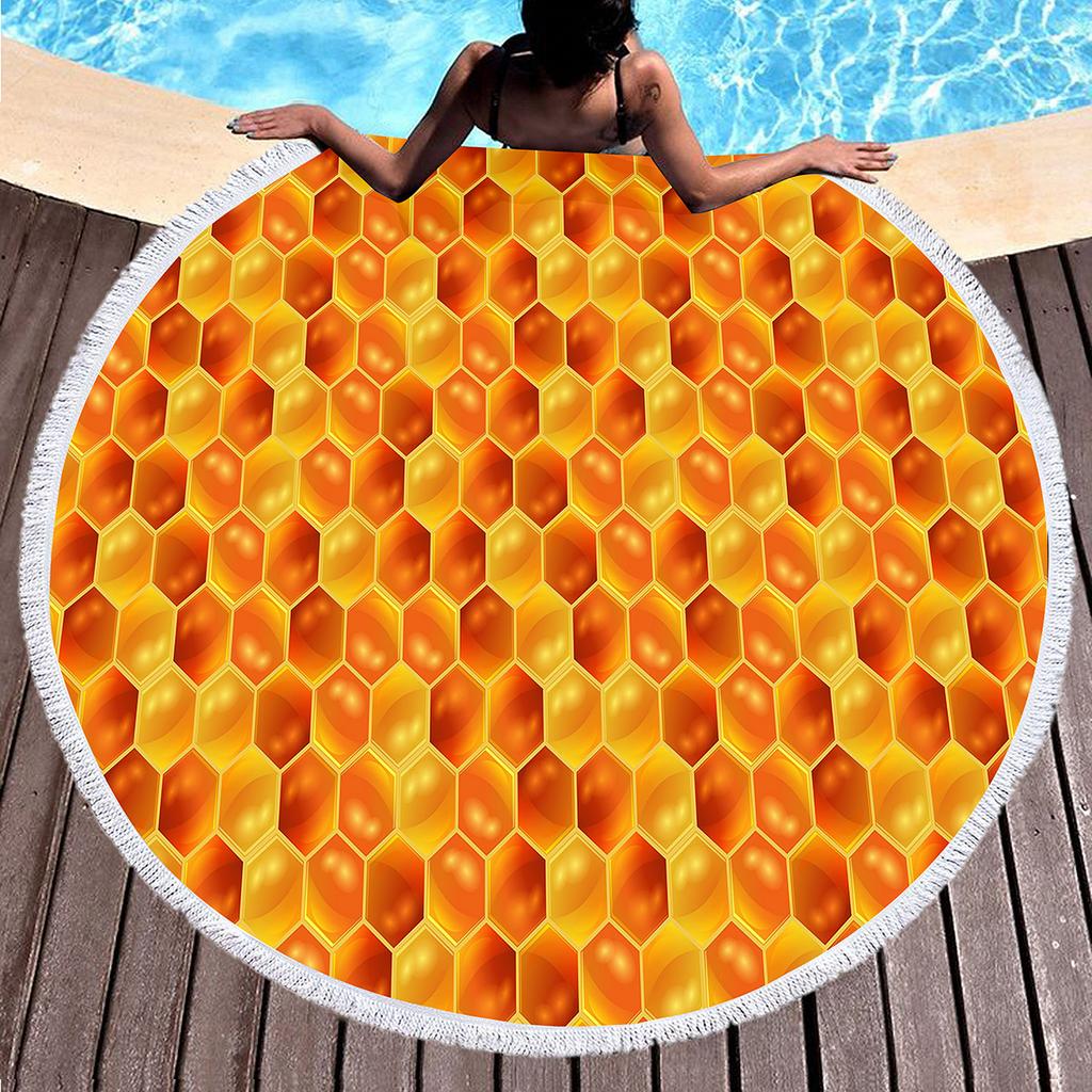 Yellow Bee Round Beach Towel Microfiber Quick Dry Lightweight Cartoon Animal Beach Blanket Throw Roundie Swim Pool Circle Towel