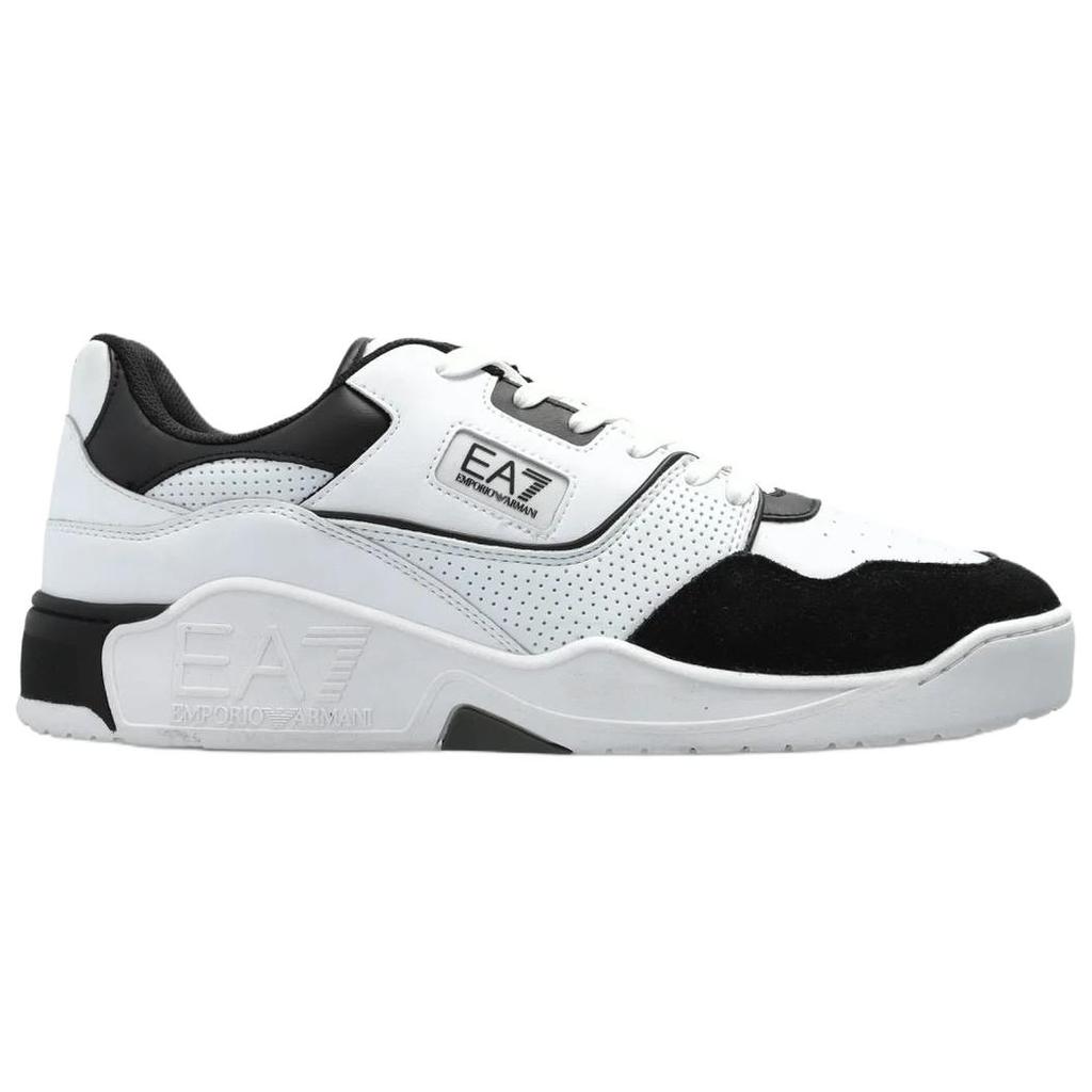 Emporio Armani EA7 Perforated Round Toe Lace-Up Logo Print Low-Top Sneakers Unisex Sneakers White Black X8X187XK402C695