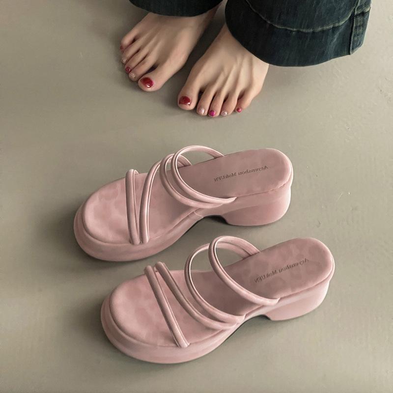 Modne buty Retro Cienkie paski Gruba podeszwa Kapcie Nowe Modne Sandały Damskie