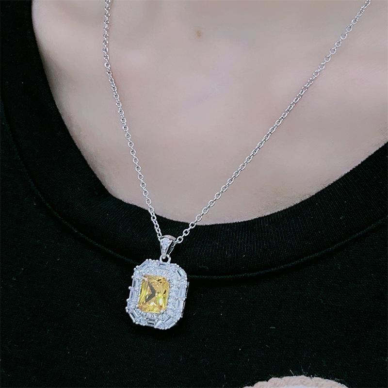 Luxury Diamond and Yellow Zirconia Gemstone Three-Piece Set: Earrings, Necklace, and Ring