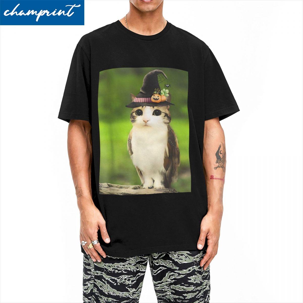 

Casual Meowl Wizard Cat Owl T-Shirt Men s Cotton Short Sleeve Round Neck Top Tee 5XL різнокольоровий