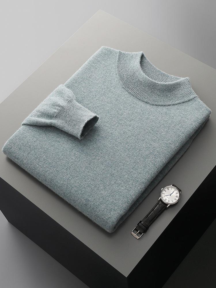 Men's Half-High Collar Wool Sweater - Thin, Warm Knitwear for Autumn/Winter