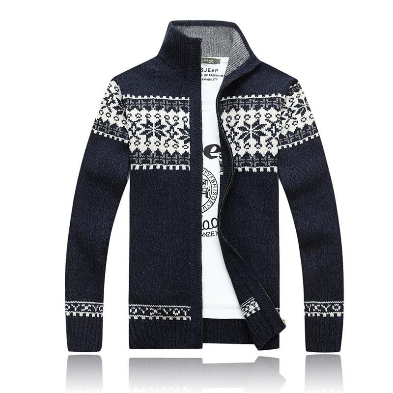 Зимний толстый мужской вязаный свитер, пальто, длинный рукав, кардиган, флис, полная молния, мужская повседневная одежда больших размеров для осени XL темно-синий