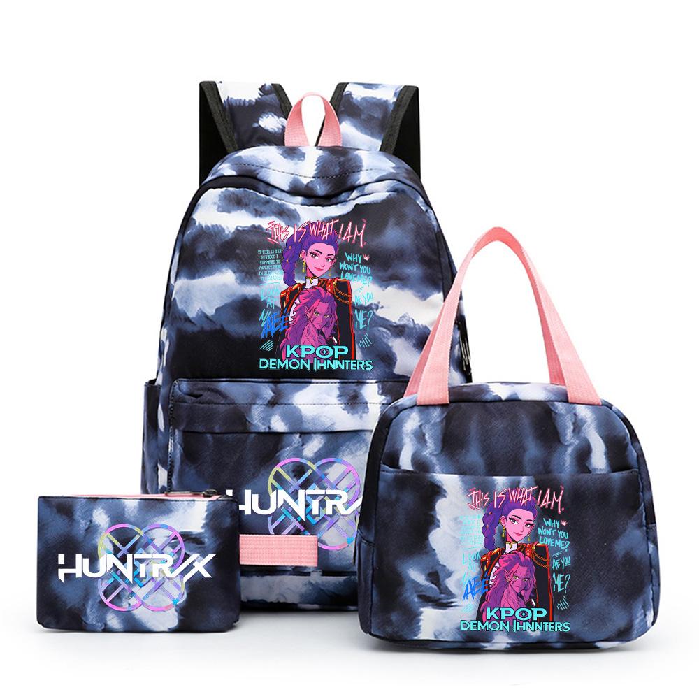 3Pcs/set Cartoon Kpop Printed Backpack with Lunch Bag Pencil Case for Teenager Girl Boy Bookbag Large Capacity Waterproof Travel Bag Kid Gift