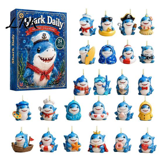 Blind Box Toys for Kids Marine Shark Advent Calendar, 24 Days Christmas Acrylic Collectible Party Favors Figures, Hanging Ornament Holiday Home Decor