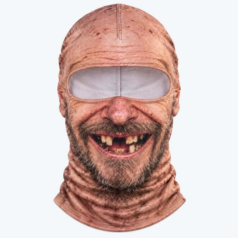 Maschera Facciale Traspirante a Copertura Totale con Stampa 3D di Vecchio, Fori per gli Occhi Bianchi, Baffi Bianchi, Maschera da Sci Elastica con Cappuccio