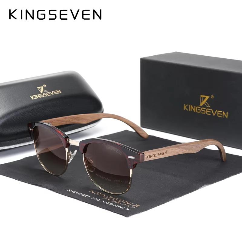 KINGSEVEN Brand Walnut Sunglasses Men Women Polarized UV400 Lens Wood Round Frame Glasses Vintage Retro Luxury Eyewear Patchwork