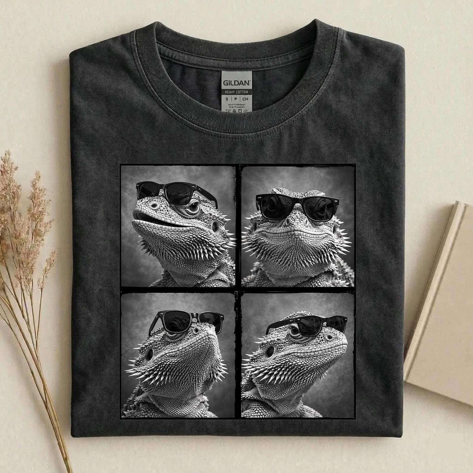 Cool Bearded Dragon Shirt, Funny Lizard Sunglasses Tee, Bearded Dragon Photo Collage T-Shirt, Reptile Lover Gift, Exotic Pet Owner Shirt 2XL
