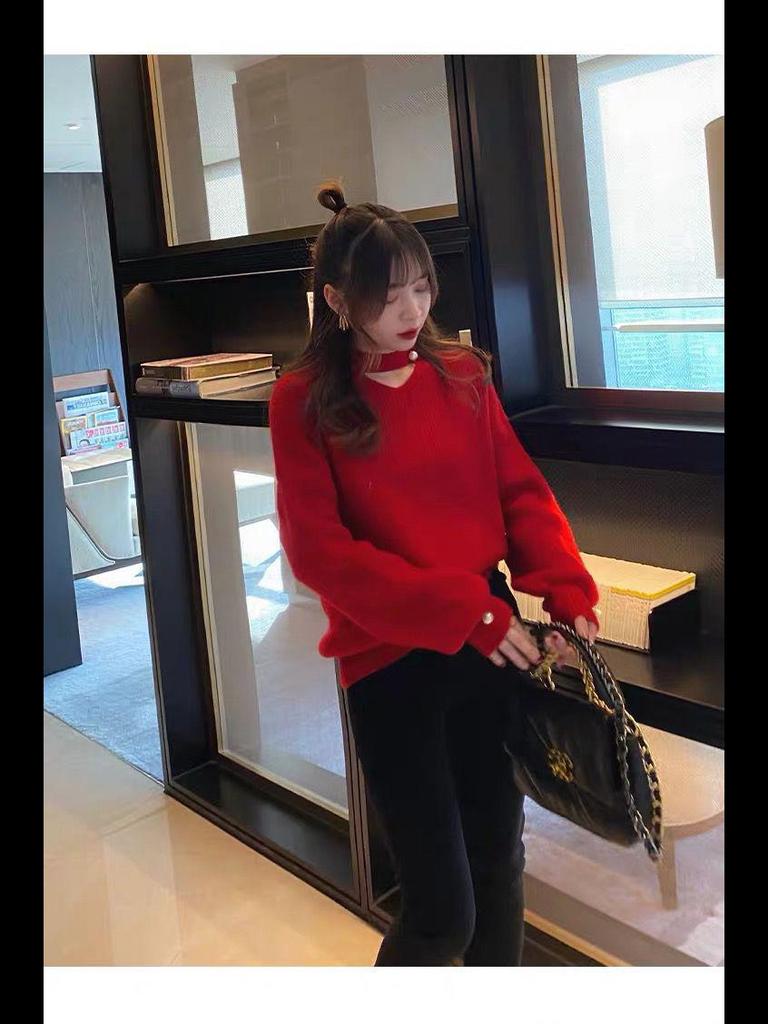 Women's Designer Loose V-Neck Pink Knitted Sweater for Autumn/Winter 2024