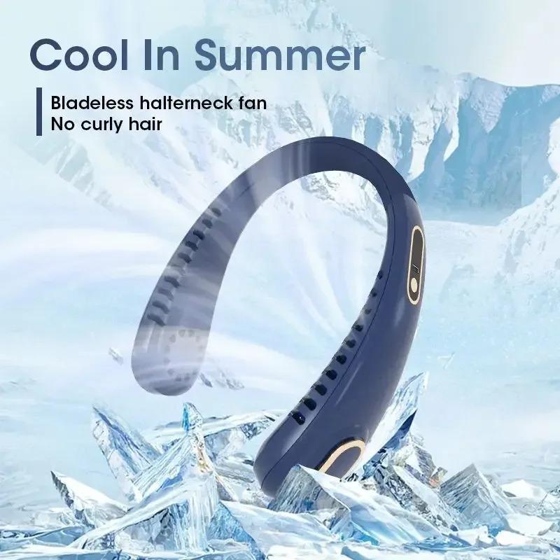 Portable Bladeless Neck Fan For Summer Outdoor Sports Running, 2000mAh Rechargeable, 5-Speed Mute USB Fan with LED Display