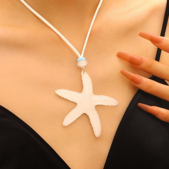 Holiday Starfish Necklace Resin Starfish Pendant Necklace Adjustable String Coastal Necklace for Women Girls Summer Beach