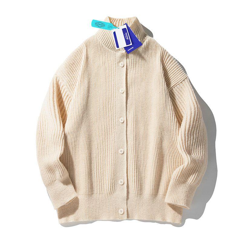 

Wassup Ретро Вязаный Кардиган с Высоким Воротником для Мужчин, Осенний Модный Бренд Свободного Кроя Однотонная Куртка со Стойкой, Простой Свитер-Пальто Apricot L