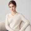Lekasha Women's Cashmere V-Neck Cable Knit Sweater - Korean Style, Autumn/Winter, Solid Color Pullover