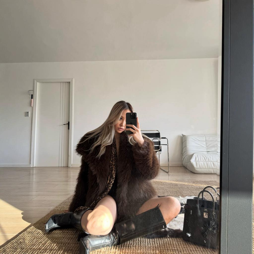 Fox fur coat women's large lapel short furry coat winter warm