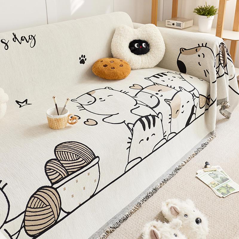 

Чехол для дивана Cartoon Cat из шенилла, цельный, с полным покрытием, противоскользящий, с защитой от царапин, чехол для дивана 180x130cm