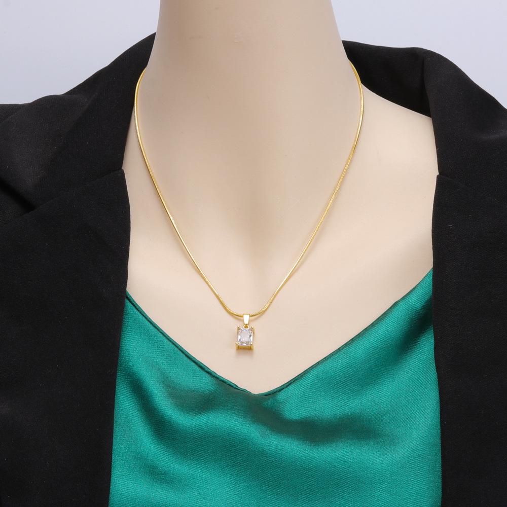 Emerald Necklace & Bracelet Set: Square Diamond, Stainless Steel with Round Snake Chain, Free Shipping