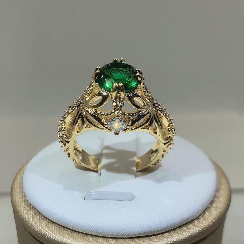 14K Gold Vintage Emerald Zircon Ring for Women Silver Jewelry Natural Emerald Ring Jewelry Party Birthday Gift