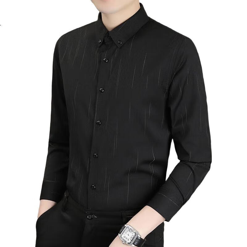 ROMON Men's Long Sleeve Shirt, Spring And Autumn Business Dress Shirt, Casual Slim Fit Undershirt Jacket, Black, 4XL