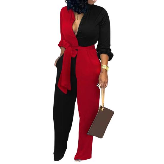 

Женский комбинезон с v-образным вырезом и длинными рукавами и высокой талией, пуговицами и полунакладными карманами, осенний комбинезон с абстрактным принтом и поясом спереди 2XL чёрный