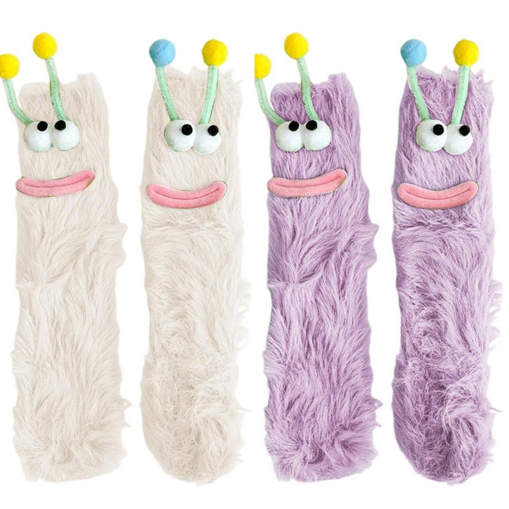 2Pairs Big Eyes Floor Stockings Women Plush Furry Plush Sock Kawaii Funny Tube Socks  Gifts