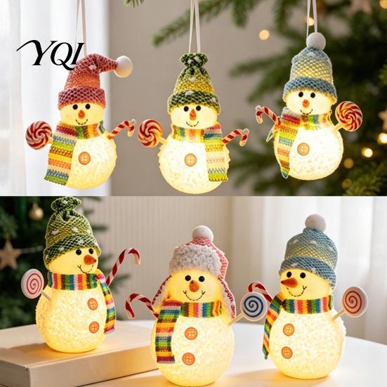 Warm White LED Hanging Decor Lighted Snowman Christmas Ornament with Knitted Hat, Light Cute Holiday Tabletop Pendant for Tree, Decorations Gift Kids