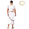 Mens Ancient Roman Toga Dress Up Costume Short Sleeve Gold Trim Design Cosplay Robe Artificial Leaf Headwear