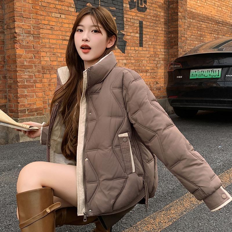Women’s Short Stand Collar Windproof Thin Slim Winter Jacket