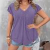 2026 New Large Size V-Neck Loose Casual Solid Color T-Shirt Women's Short Sleeve Top