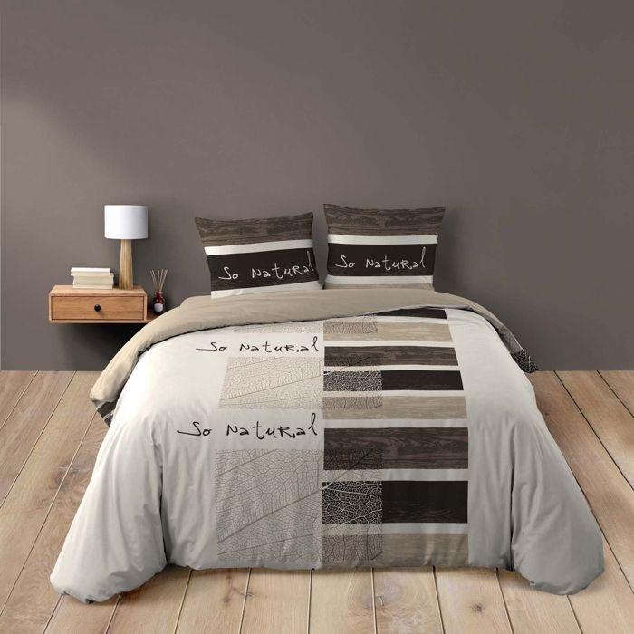 Parure de couette - DOUCEUR D'INTÉRIEUR - So natural - 100% coton - TAUPE/ANTHRACITE