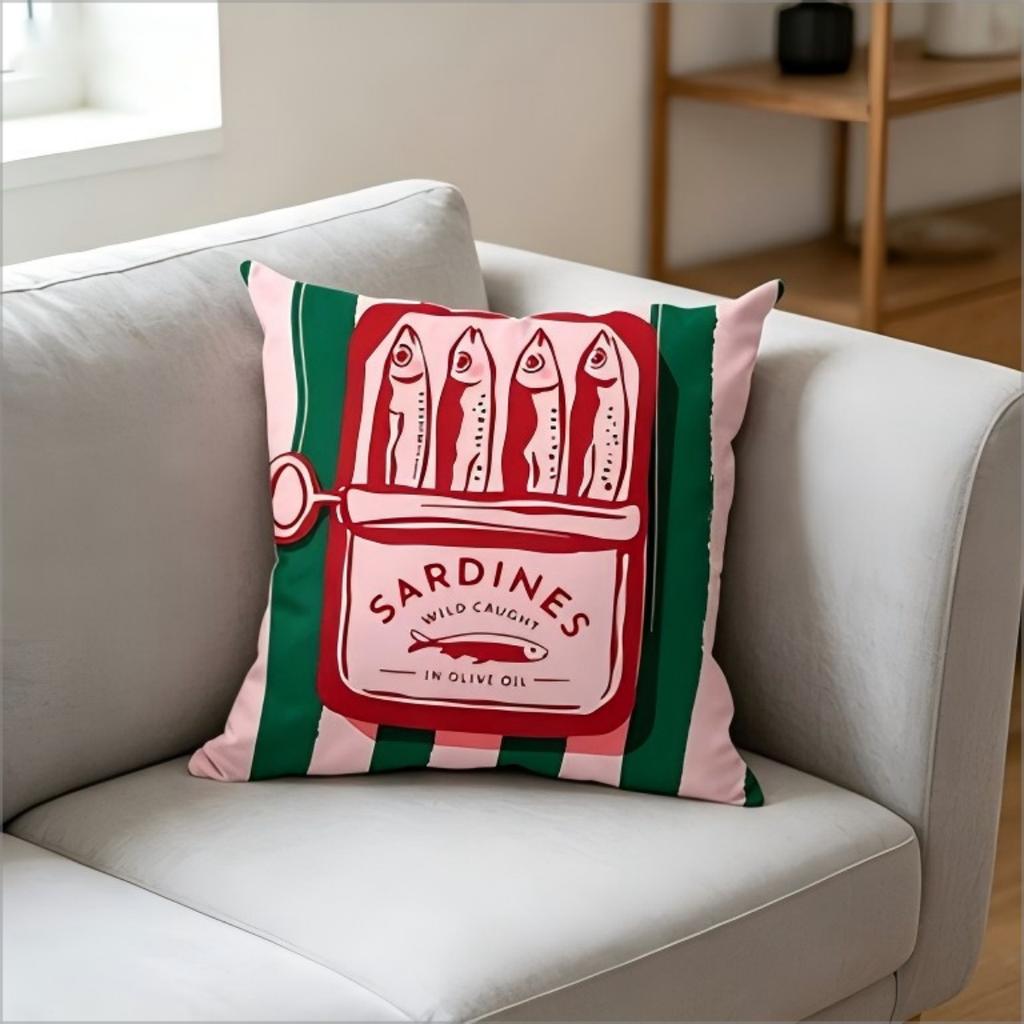 Bohemian Sardine Print Pillow Cover Retro Fish Can Cushion Case Home Decorative Throw Pillow Cover For Sofa Bedroom Home