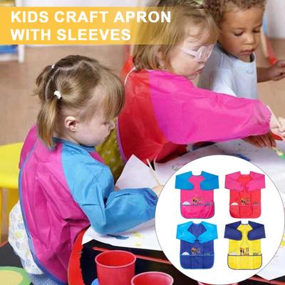 Kids Waterproof Art Apron with Long Sleeves Mess-Free User-friendly Versatile Painting Smock for Children