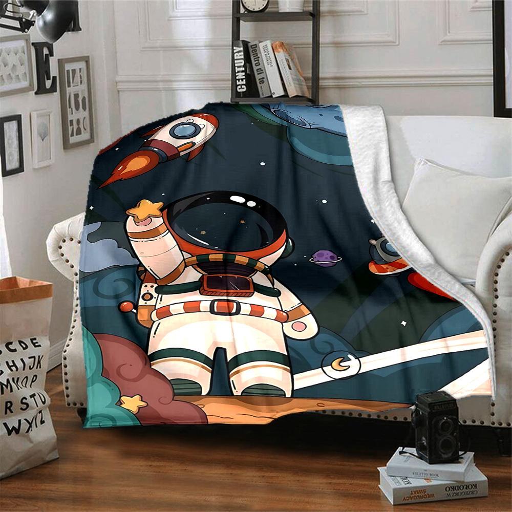 1pc Astronaut Space Lightweight Flannel Blanket, Comfortable and Warm Blanket, for Office and Camping Sofa Bed, Livingroom022