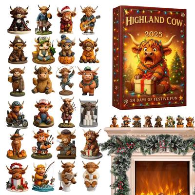 High Cow Countdown-Kalender 3D Adventsdekorationen 24 Stück Rinder Weihnachtsdekoration für Zuhause Wohnzimmer Bauernhaus Party Wand