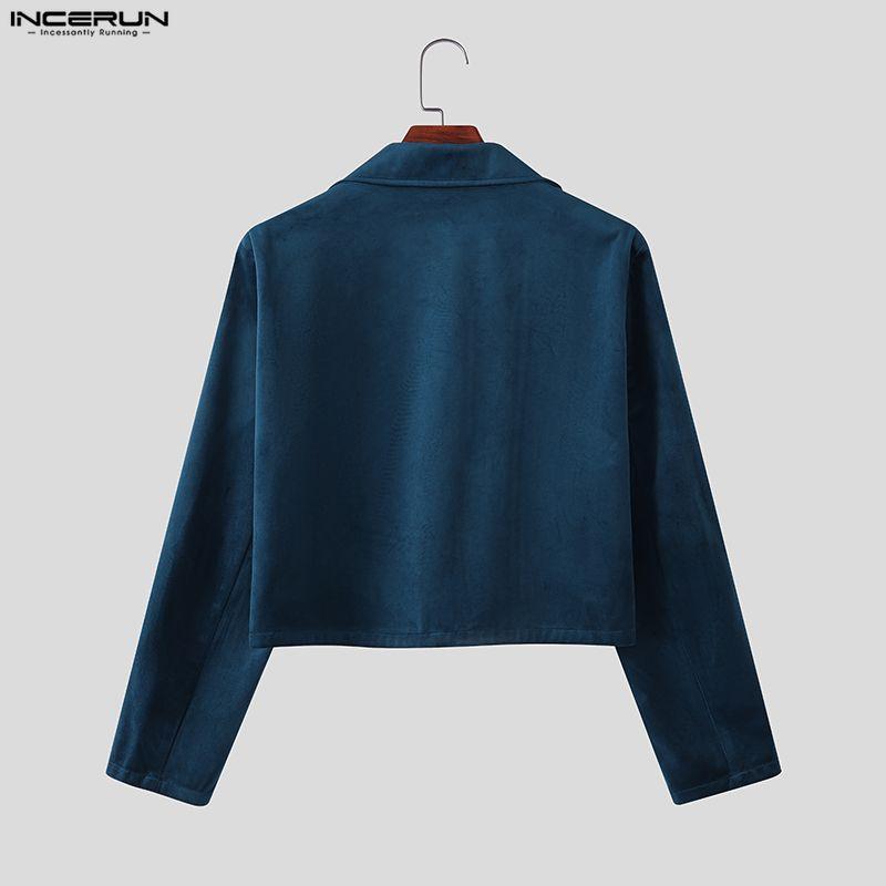 INCERUN Men Casual Lapel Neck Long Sleeve Zipper Up Velvet Jackets Coats