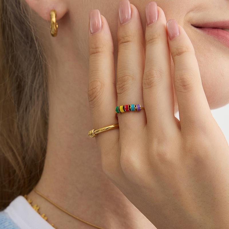 Women Men Open Ring Adjustable Anxiety Relief With Enamel Bead Opening Decoration Accessory Stacking Spinning Ring
