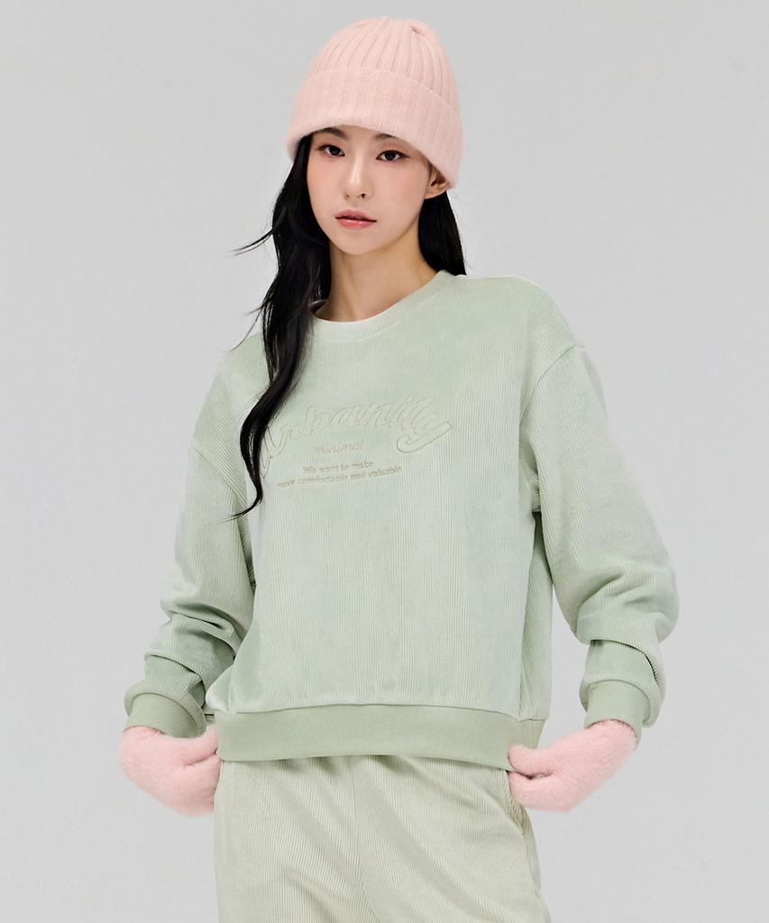 CHASECULT Women'S Brushed Fleece Embroidered Sweatshirt - Mint