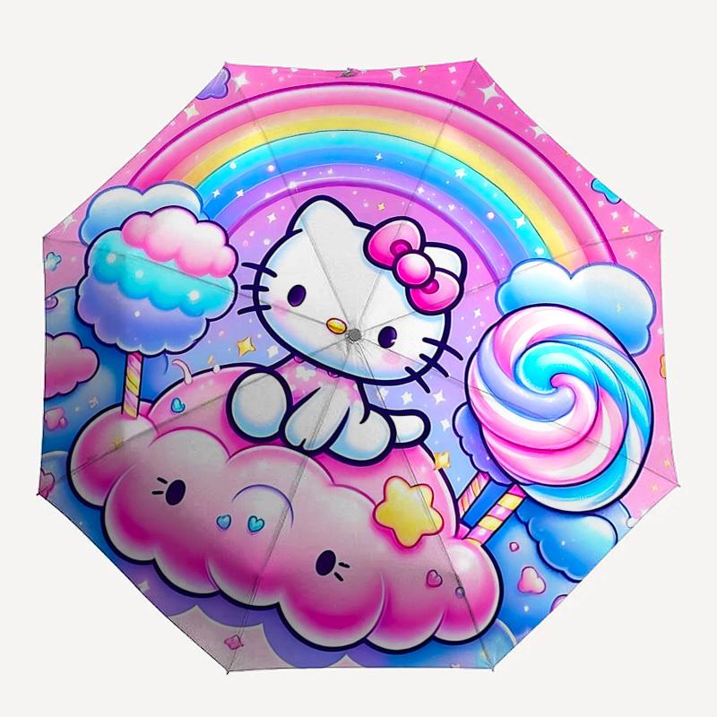 

1pc Hello Kitty, Rainbow umbrella automatic open/close, 8-Rib Durable Frame, Compact Folding Design, Ideal Birthday/Holiday Gift 1192A