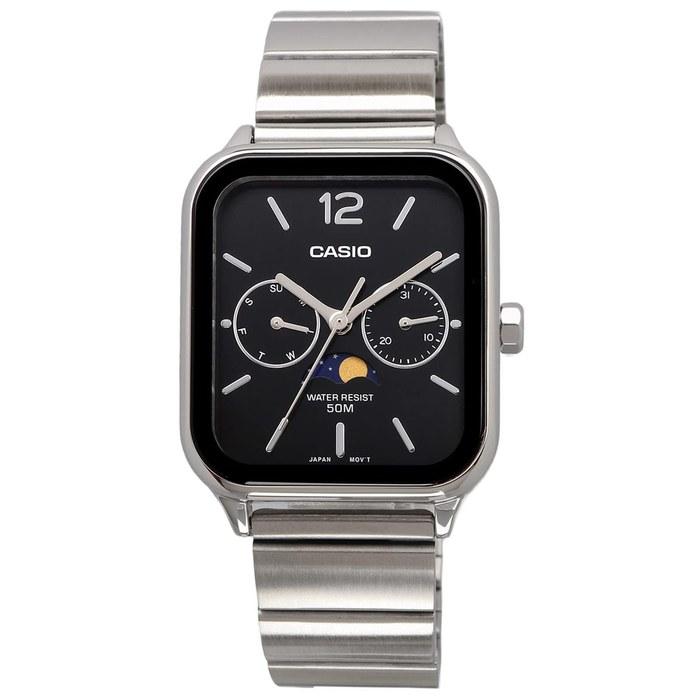 Casio Standard Moon Phase Analog Men's Watch MTP-M305D-1AV, Metal Band, Black