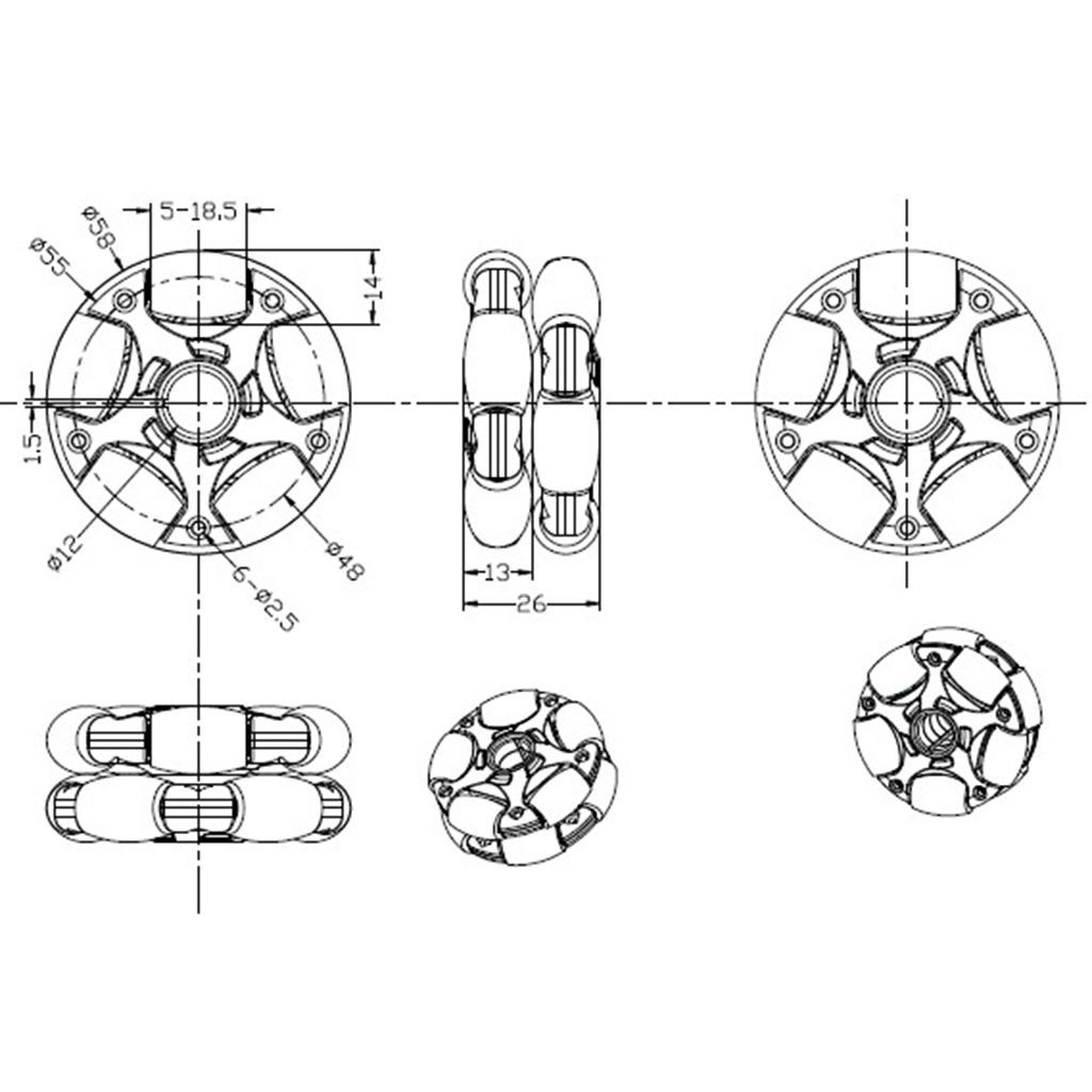 58mm Omni Wheels Double Plastic Universal Wheel for Robot Platforms Car RC Toy DIY Part