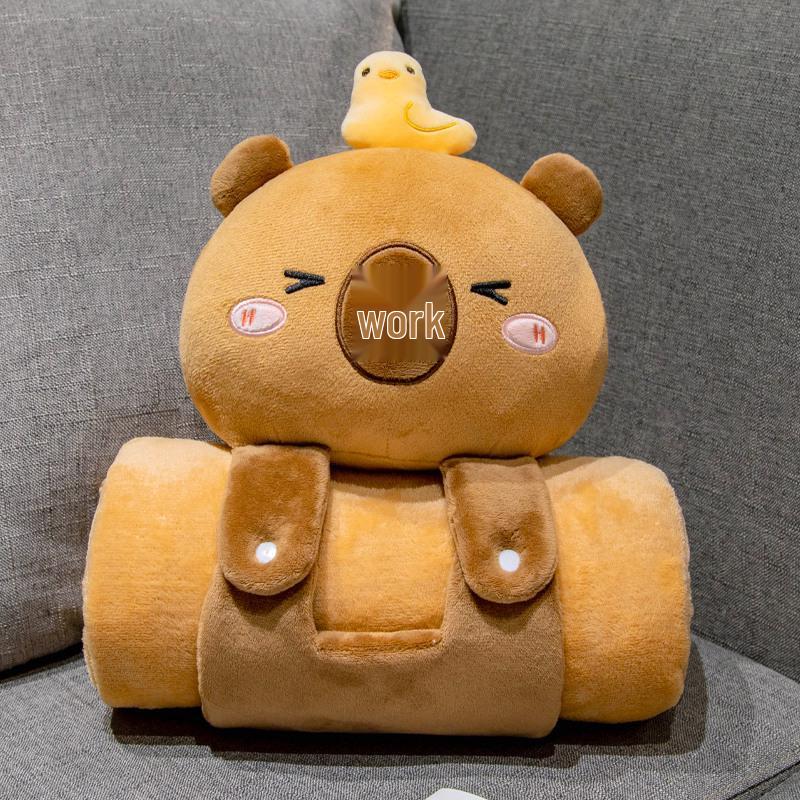 3D Cartoon Capybara Foldable Blanket Pillow for Office Nap and Air Conditioning